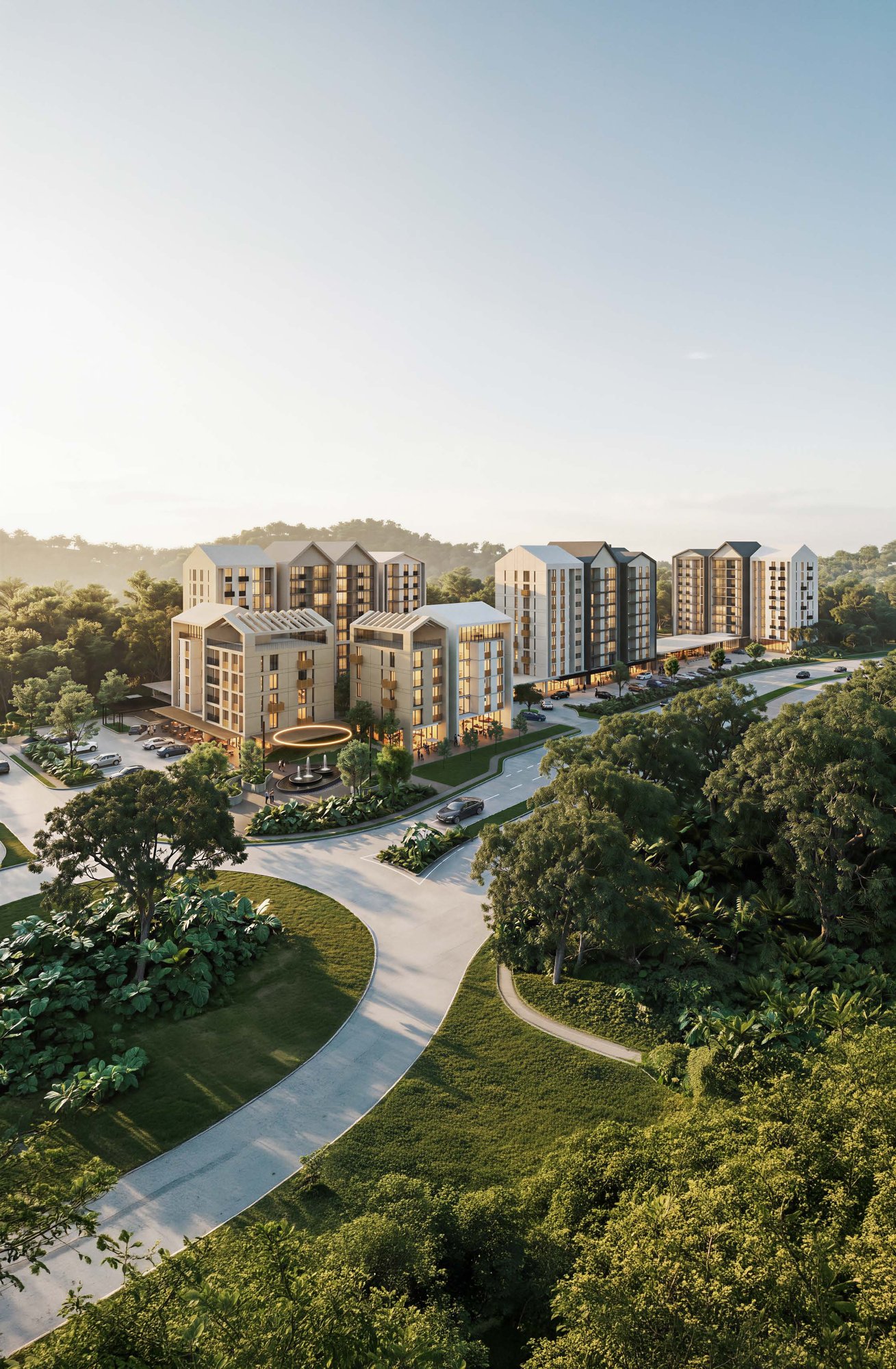 Vista aérea del conjunto residencial SENZA dentro de Green City
